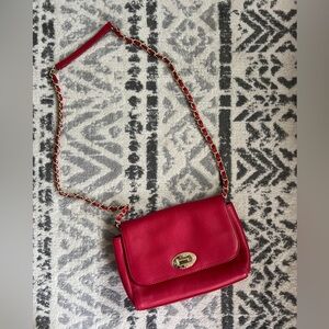 Red, leather cross body purse